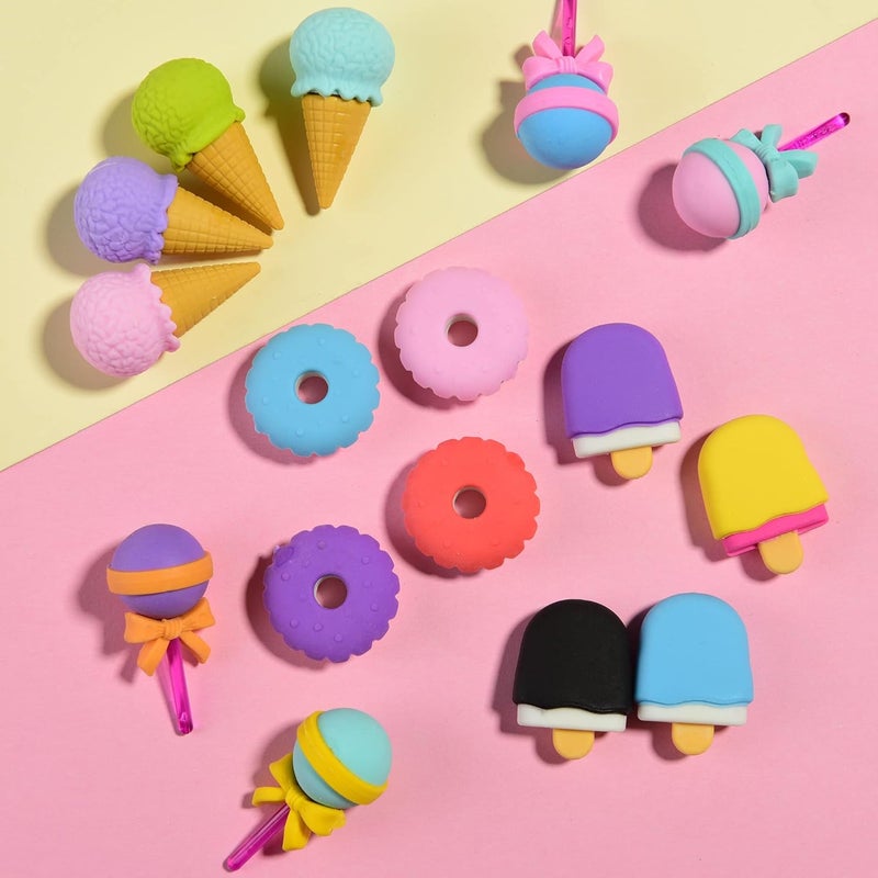 MGTECH Food Earsers for Kids, 16 Pcs 3D Cute Mini Ice Cream Donut Take Apart Erasers, Cool Fun Puzzle Desk Pet Erasers for Girls - Image 3